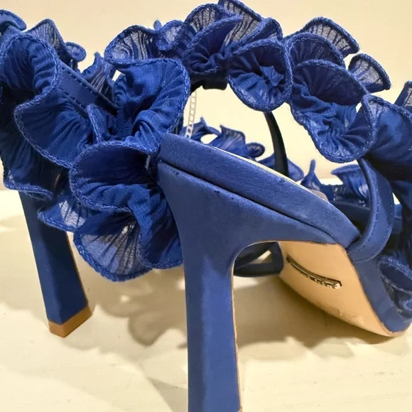 Gianni Bini Royal Blue Ruffled High Heel Sandals - Picture 9 of 10